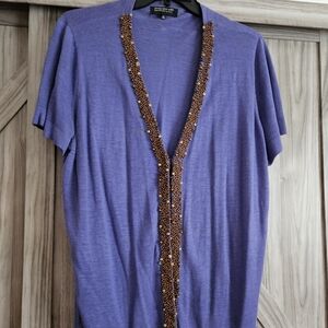 Jones New York Lavender Twin Set with Brown Beading Linen Bland 0X